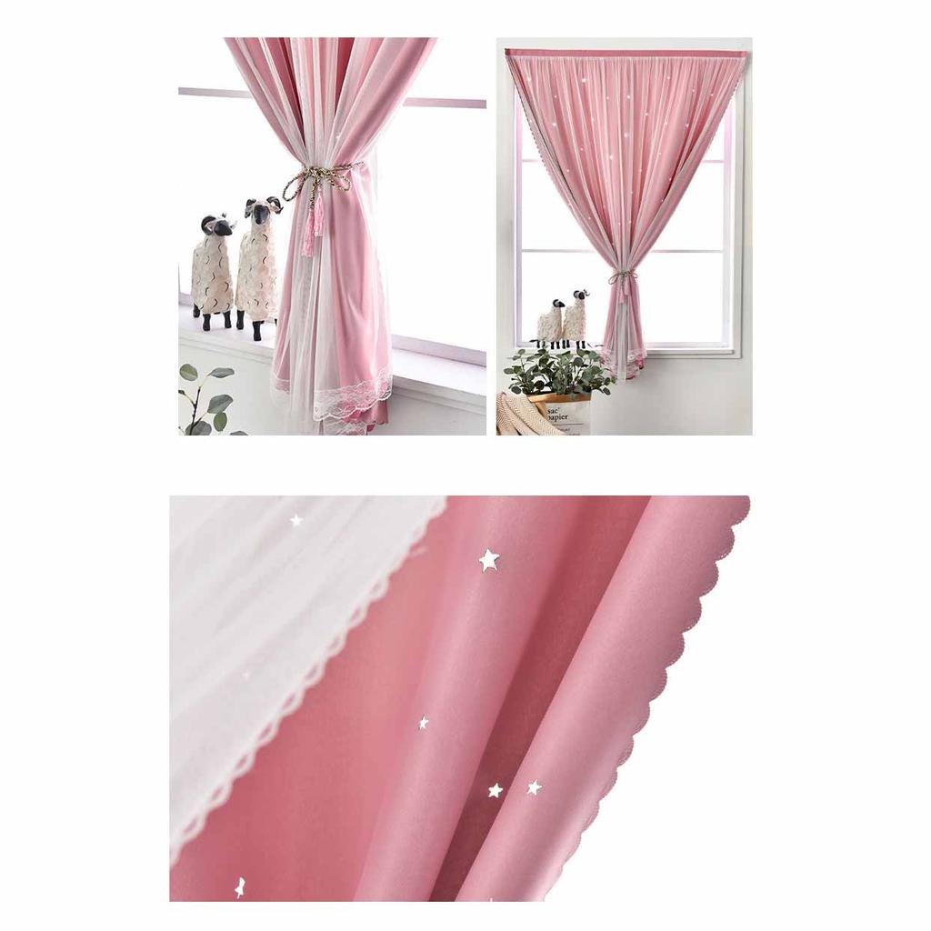 Двухслойная марлевая утолщенная 95% затемняющая штора со звездами и вырезом - Волшебные самоклеящиеся оконные жалюзи для дома/спальни