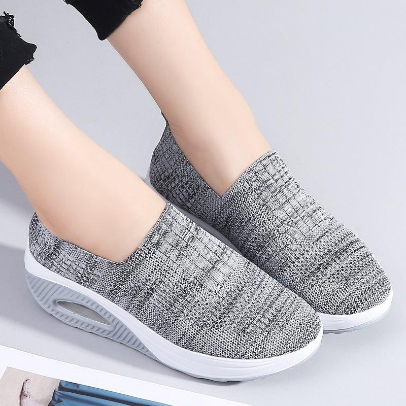 Spring New Breathable Pad Women's Shoes Height Increasing Thick Soled Sports and Leisure Shoes Large Size Fly Woven Purple