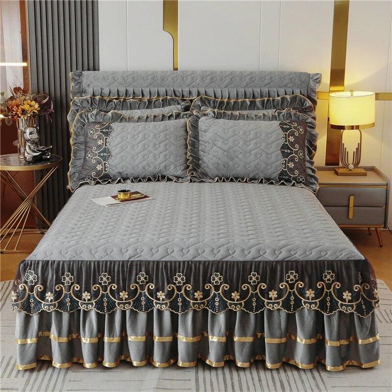 Luxury Winter Bedspread On The Bed Thick Home Lace Bed Skirt-style Bed Sheets Embroidery Cotton European-style Bed Spreads