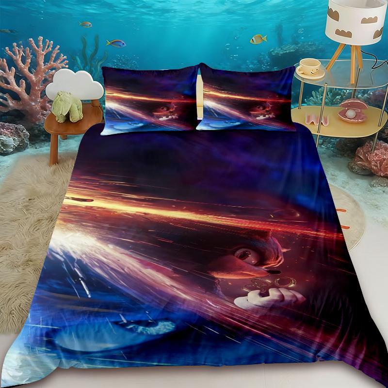 Duvet Cover Teens Sonic Hedgehog Cartoon Bedding Set Comforter Cover Bedroom Dormitory Decor Best Gifts