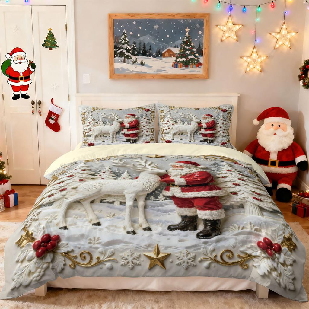 Рождественский Снеговик Трехпредметный Пододеяльник Индивидуальная Цифровая Печать Комплект Постельного Белья Дистрибуция