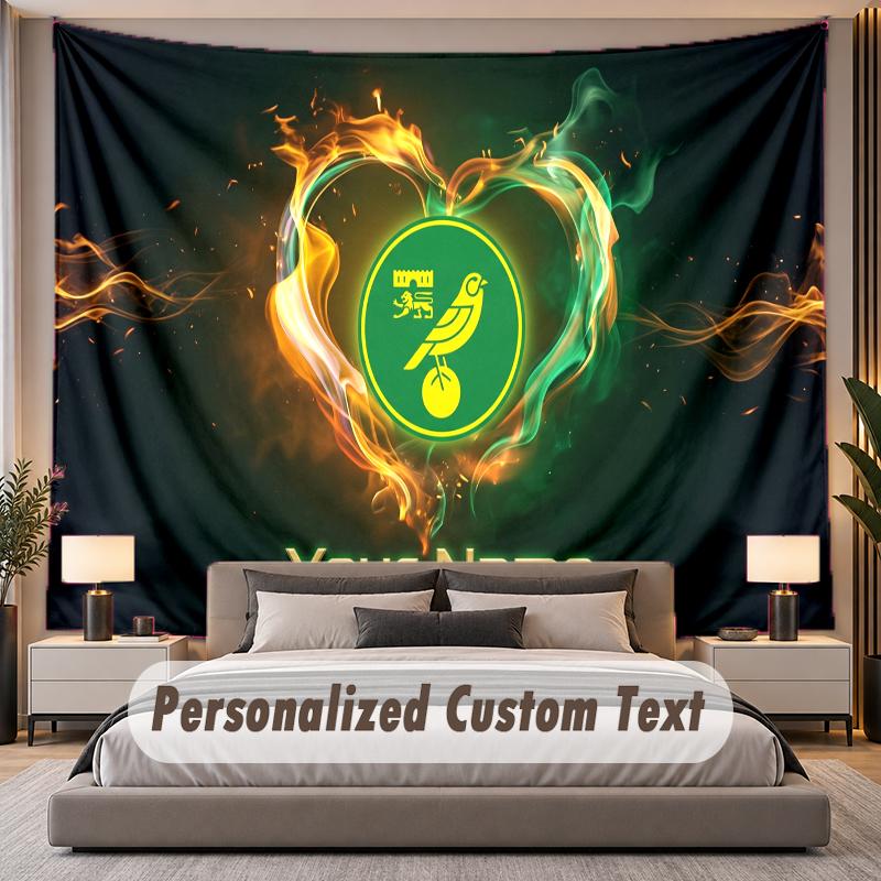Custom Name Text Tapestry Norwich City Personalized Polyester Wall Tapestry For Bedroom And Room