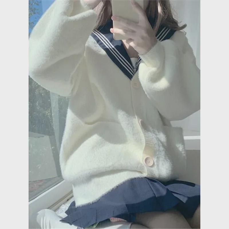 Women's Small Japanese JK Furry Knitted Sweater Cardigan - Soft, Warm, Long-Sleeved for Autumn/Winter