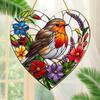 1Pc Large Heart Shape Robin Bird Suncatcher 8x8" Stained Glass Effect Hanging Window