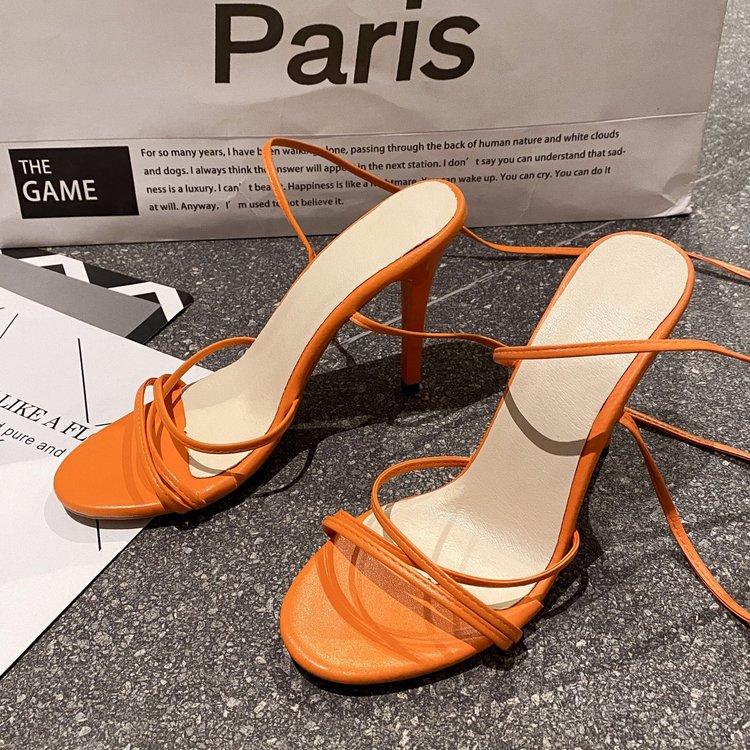 Летние новые босоножки на высоком каблуке женские с круглым носком и ремешком на тонком каблуке, экспортные, больших размеров, женские сандалии женские