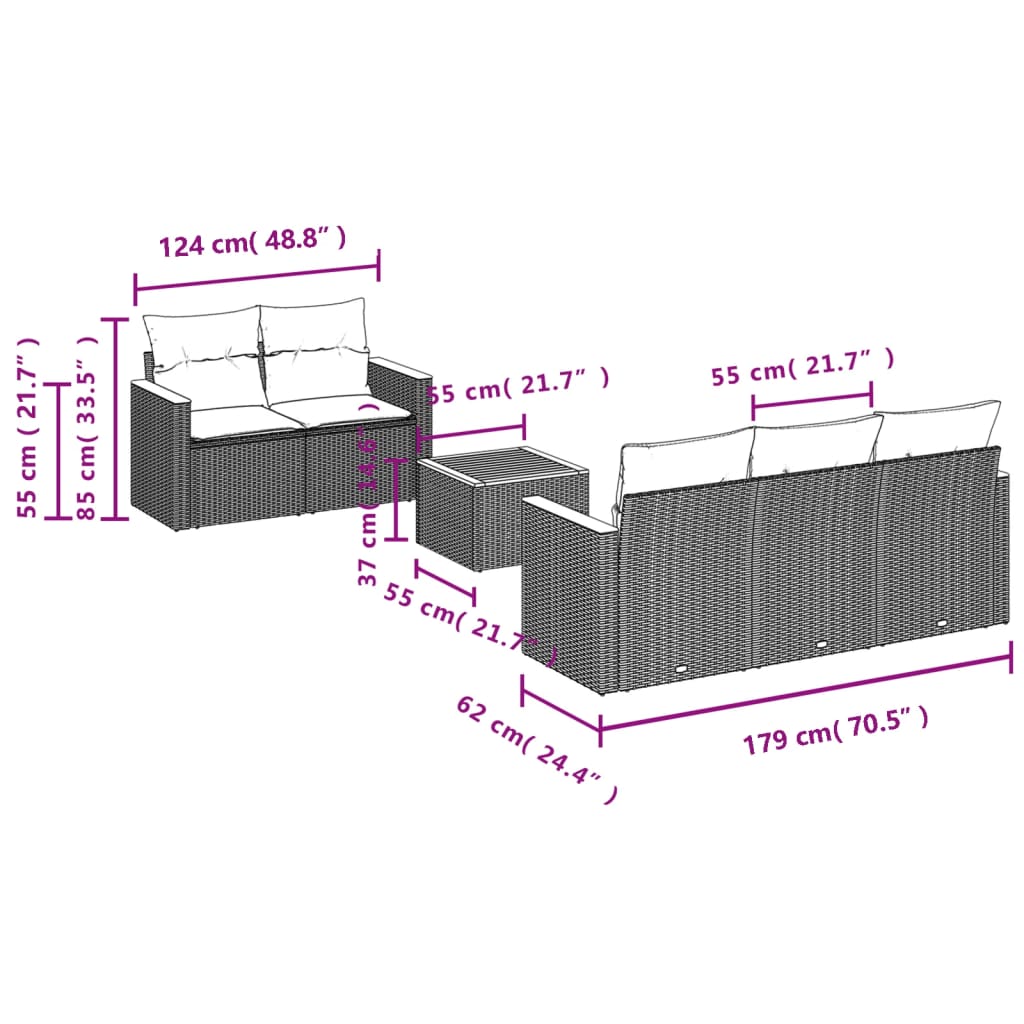 vidaXL 6 Piece Garden Sofa Set with Cushions Black Poly Rattan