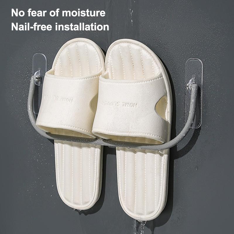 1Pc Simple Shoe Rack Wall-Mounted Bathroom Slippers Hook Holder Shoes Slipper Drain Storage Drying Rack Shoe Organizer Hanger