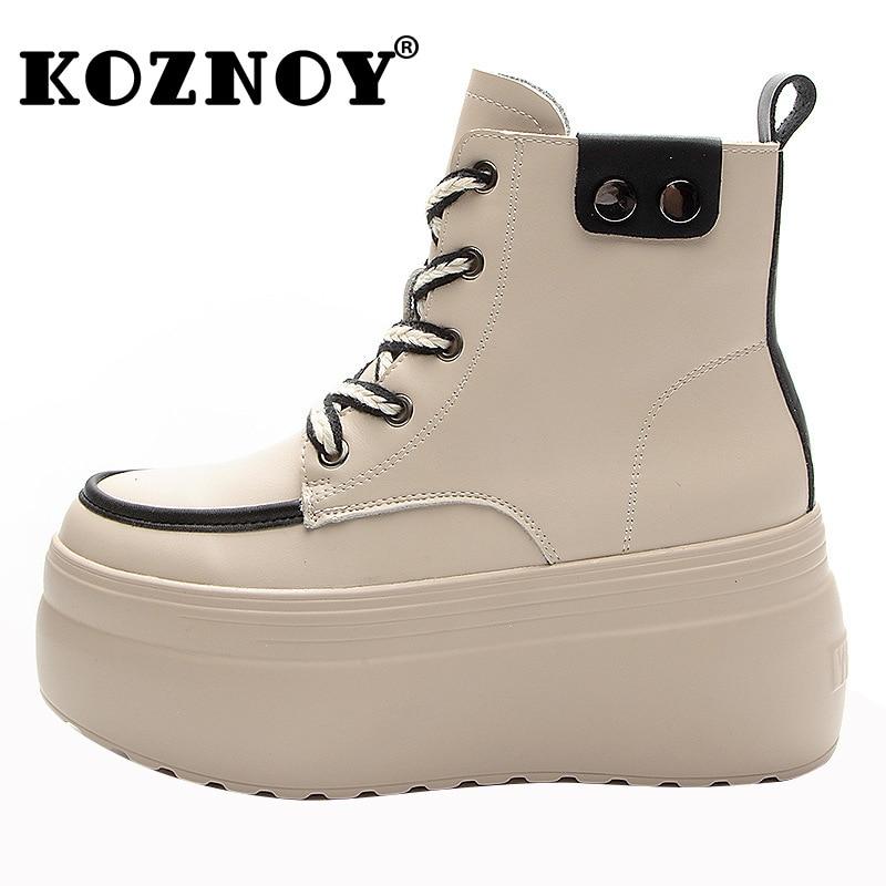 Fujin 8cm Natural Cow Genuine Leather Ankle Boots Loafer Women Mid Calf Booties Autumn Spring Comfy Platform Wedge Fashion Shoes