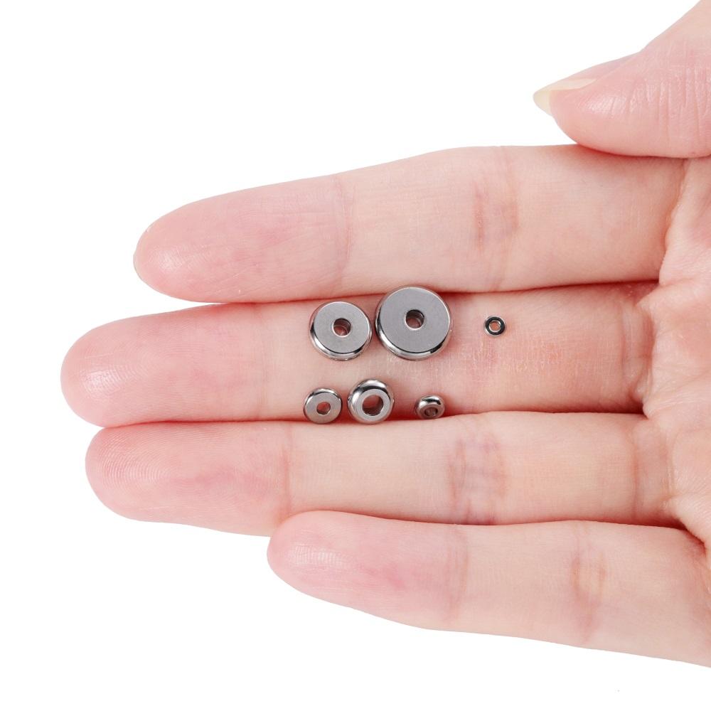 20Pcs/lot 3-10 Mm Stainless Steel Charm Spacer Beads Flat Round Loose Big Hole Beads For DIY Jewelry Making Supplies Accessories