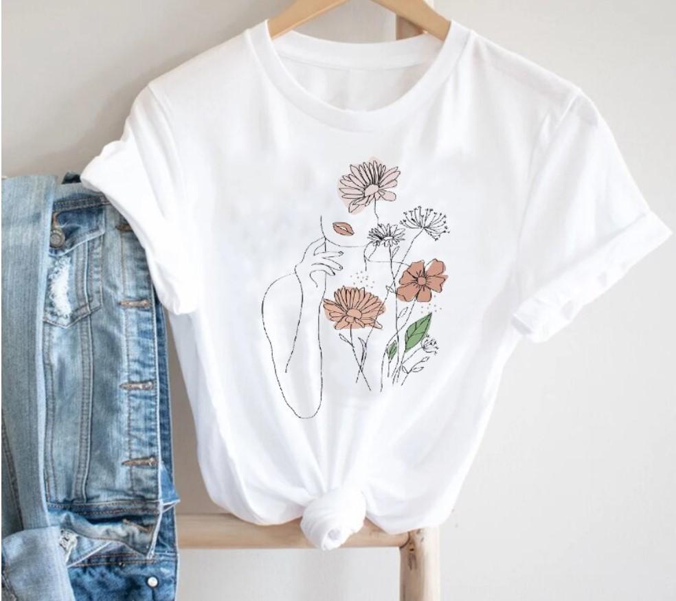 Creative Face Graphics Woman Graphics 90S Blouses Harajuku Summer Short Sleeve O-Neck White Female Tops Streetwear Y2K Clothing