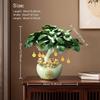 13.8" Chinese Money Tree with Synthetic Jade Base, Artificial Tree Feng Shui Wealth Decor with Golden Fortune Cat, Yuanbao Flower Pot & Coin Pendant