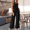 Women's Summer 2-Piece Outfit Casual Sleeveless Halter Top Wide Leg Pants Set Summer Cotton Linen