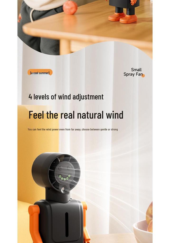 Portable Handheld Robot Spray Fan with Detachable USB Charging and Digital Display