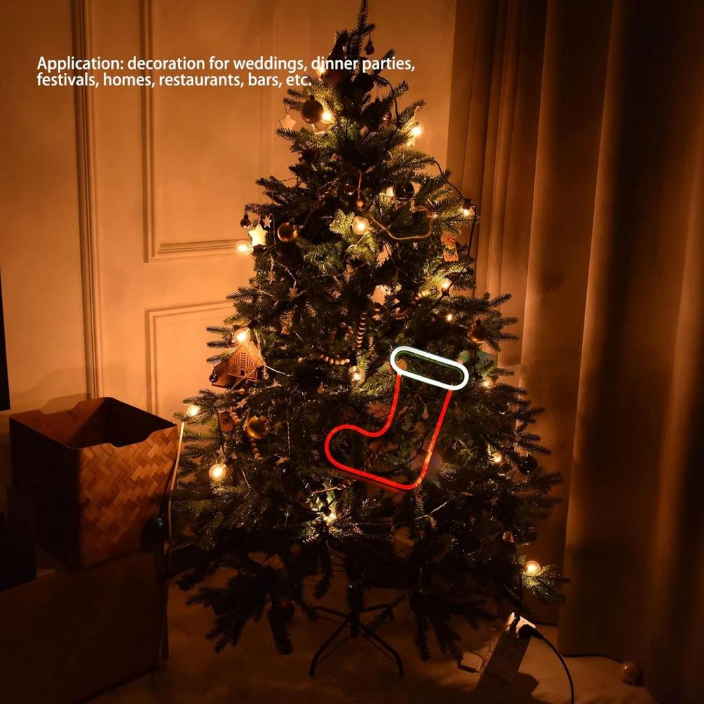 1pc Christmas Tree Neon Light Usb Or Battery Powered Led Elk Sock Lights Suitable For Christmas Bedroom Party Holiday Home Decor