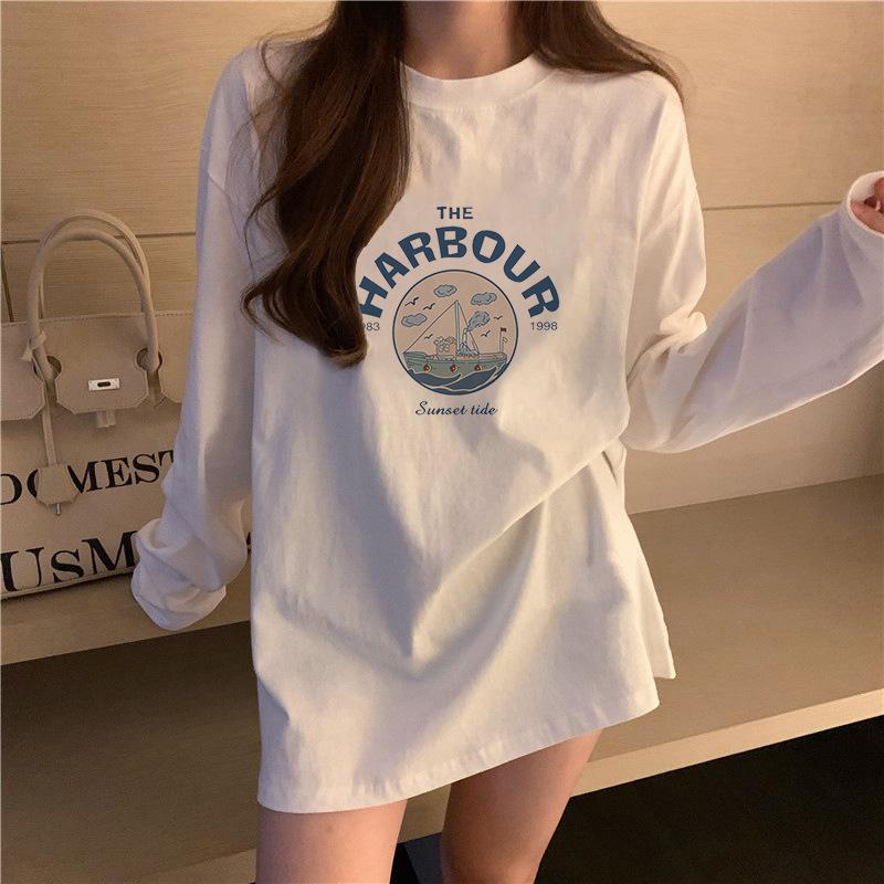 Белая хлопковая футболка с длинными рукавами, женская осенне-зимняя рубашка с внутренней нижней частью, топ