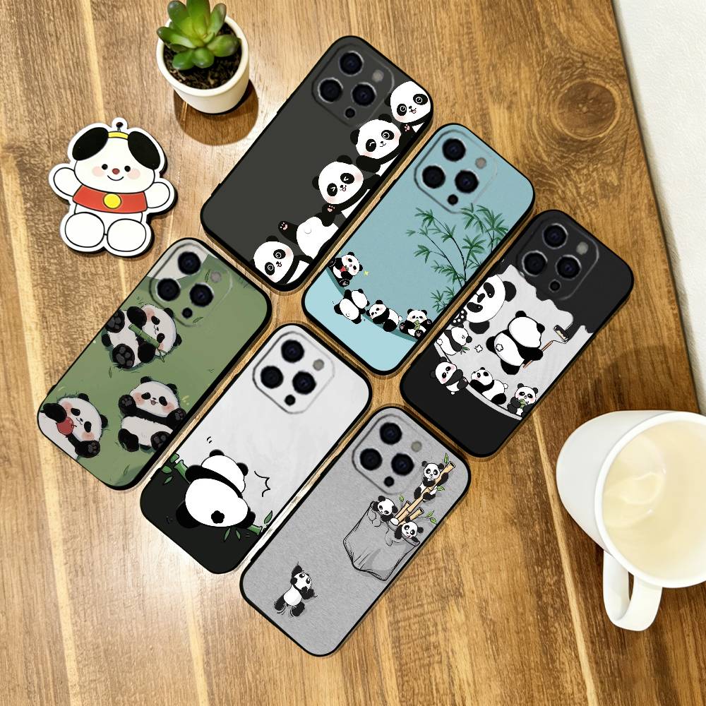 Чехол для телефона с пандами для iPhone 17, 16, 15, 14, 13, 12, 11 Plus, Pro Max, Другие Мягкий Черный Чехол