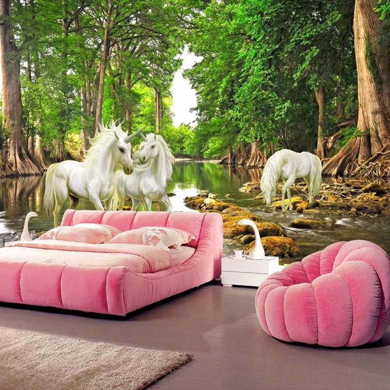 Любой размер 3D фотообои фреска Лес Белая лошадь Природный пейзаж Обои Гостиная Спальня Фреска