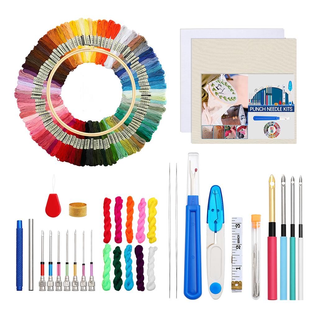 Mixed Punch Needle Kit DIY Embroidery Hoop Threads Sewing Accessory Threader Tools Set