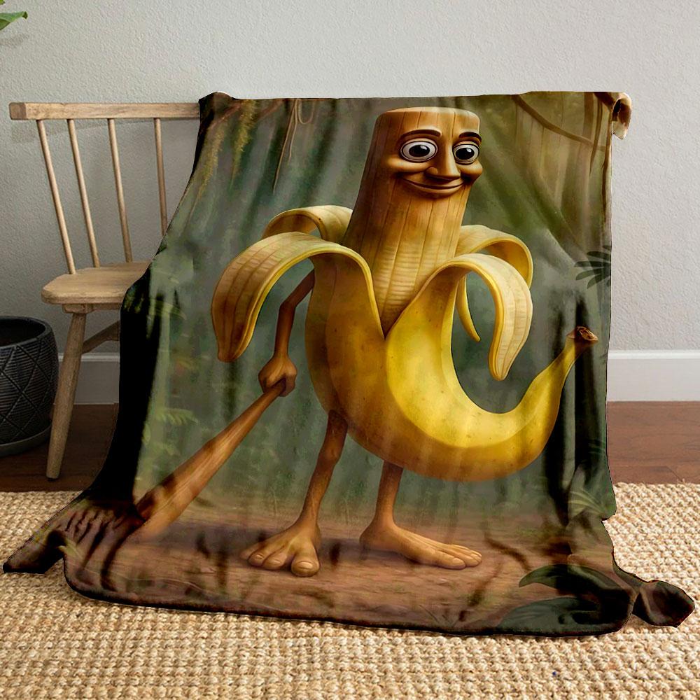 A humanoid banana holding a club in a jungle-like setting. for all seasons blanket lunch break throw gift