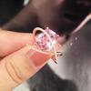 Sweet And Cool Celebrity Wind Pink Diamond Ring Female, Geometric Inlaid Zircon Shiny Ring, Temperament Design Single Ring