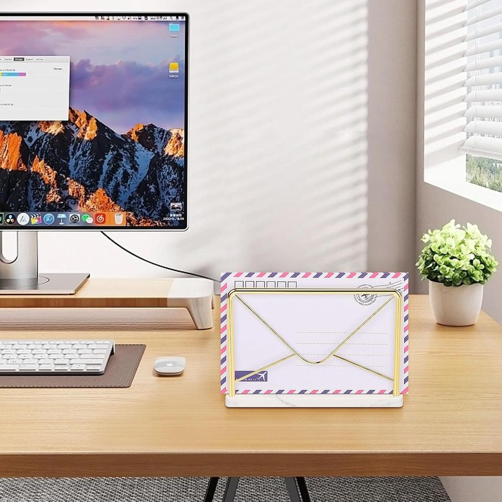 Modern Mail Holder for Home Office, Metal Letter Organizer Sorter for Desk, Cutout Mail Envelope Design, Bill Filling Paper Document Rack, Envelope