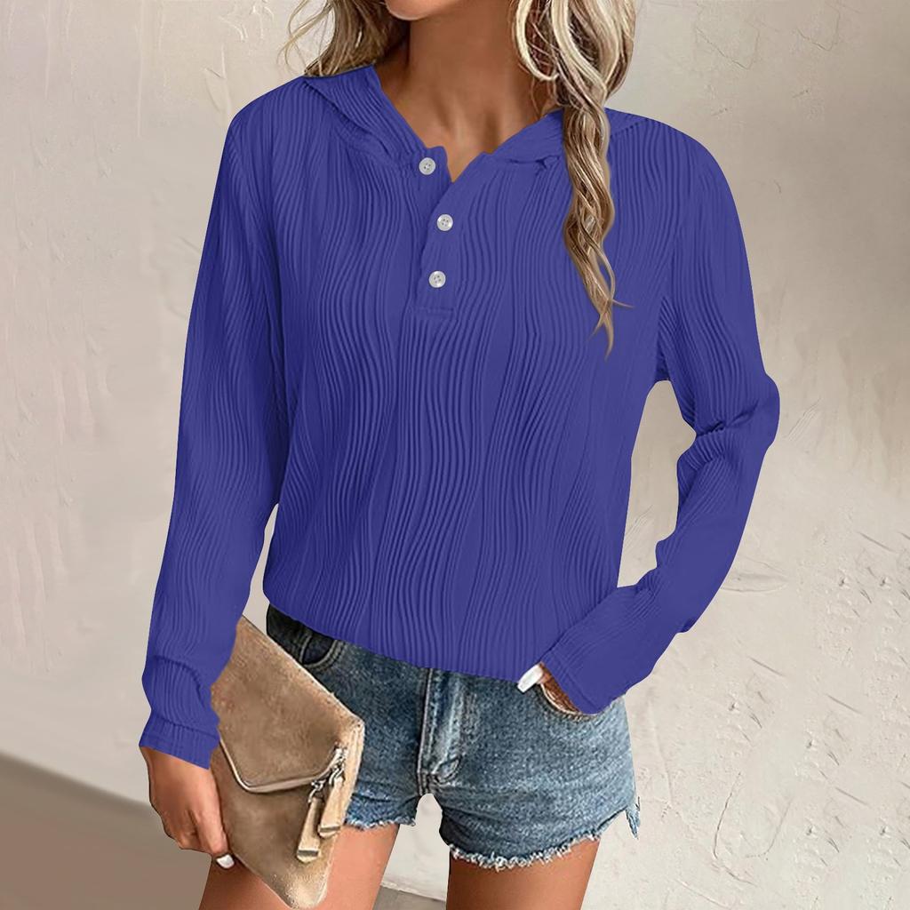 Womens Sweatshirts Hoodies Casual Loose Long Sleeve V Neck Button Down Shirts Tops Pullover Fall Clothes Outfits