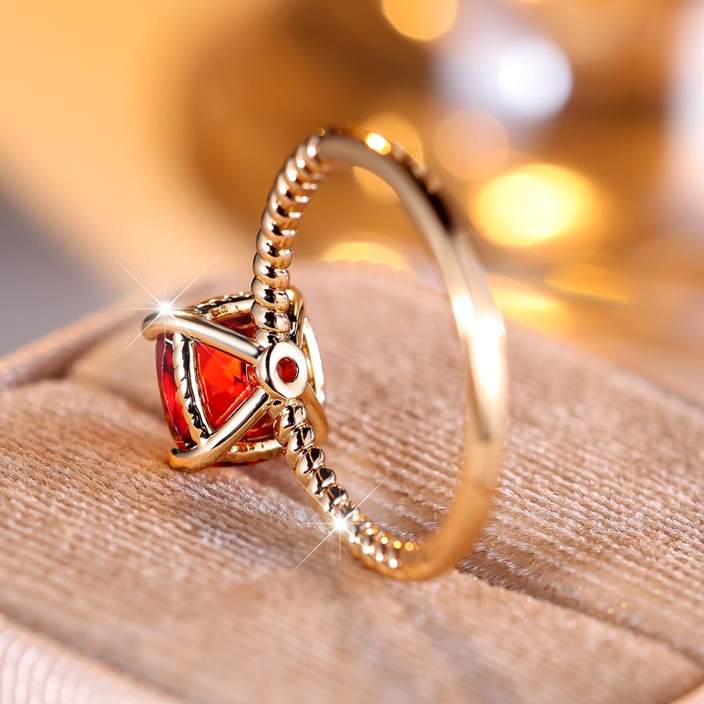 Gold Rings for Women Square Cut Red Cubic Zirconia Ring Wedding Band Engagement Bridal Jewelry