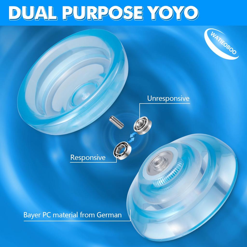 WATIEOBOO YOYO P02 Yoyo 2PCS Dual Mode Yoyo Responsive Yoyo and Yoyo Kit Crystal Yoyo and Blue Crystal Yoyo Finger Spin Yoyo for Adults Yoyo for Kids