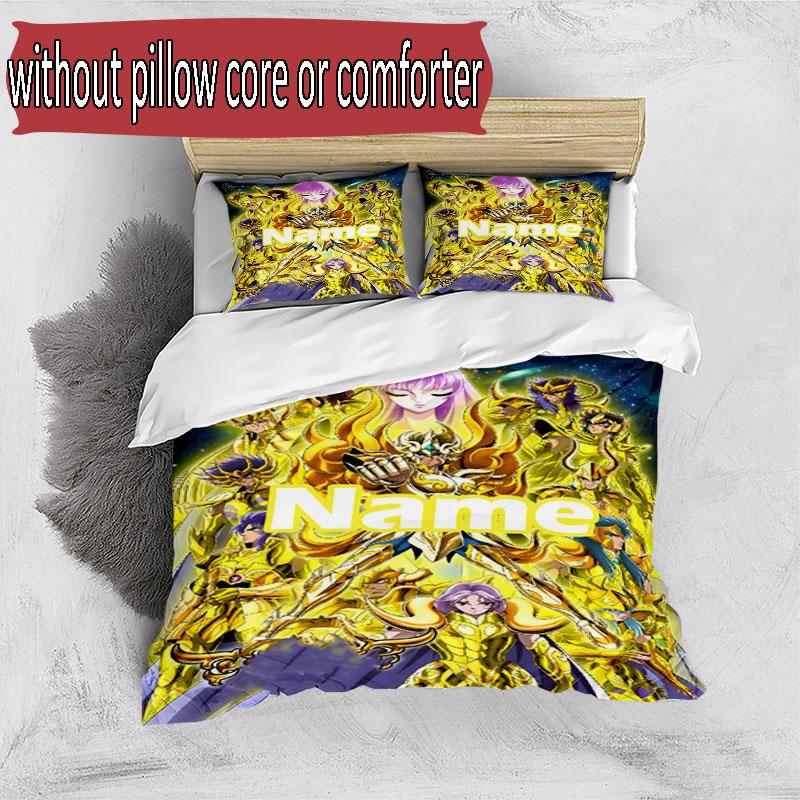 3pcs Duvet Cover Set (1*Duvet Cover + 2*Pillowcase, Without Core), Custom Name Saint Seiya Pattern Bedding Set, Home Bedroom Decor Gift
