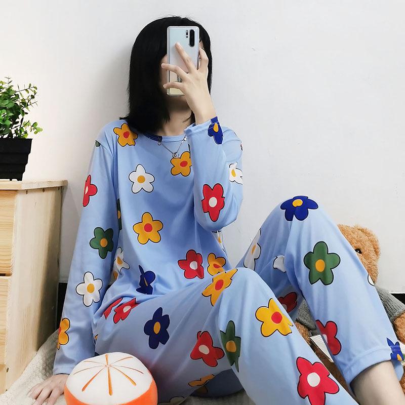 Женский мультяшный пижамный комплект - Рубашка с длинным рукавом и брюки, Домашняя одежда для маленьких студенток на весну и осень