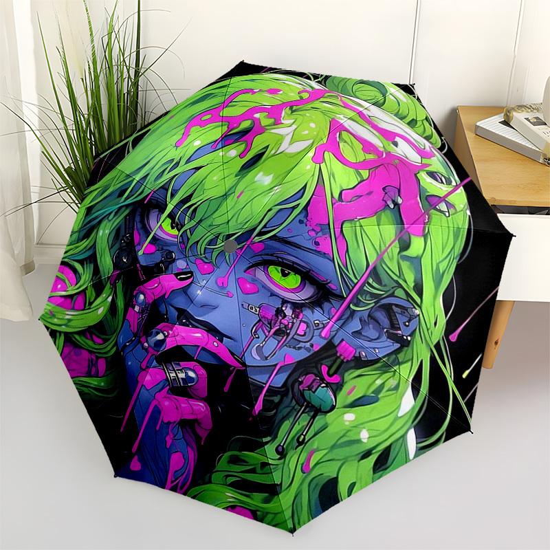 1pc Neon Cyberpunk Automatic Opening/Closing Umbrella with 3-Fold Design, 8-Bone Iron Frame, Perfect for Fans, Travelers, Everyday Use, Festive Gift.L