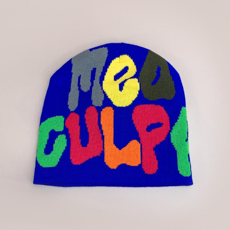Hip Hop Color Letter Jacquard Knitted Hat Men'S And Women'S Warm Retro American Contrast Colour Pullover Hat