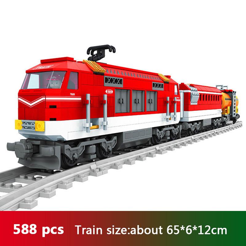 Ausini City Train Model Building Blocks Wagon Cargo Carriage Passenger Train Station Rail Tracks Locomotive Construction Toys