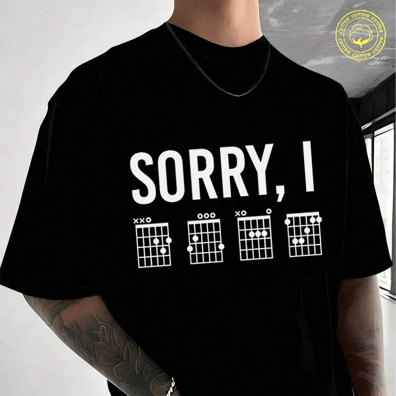 Мужская одежда Sorry I DGAF Забавная гитарная аккорда Скрытое сообщение Мото Футболка Хлопок Короткий рукав