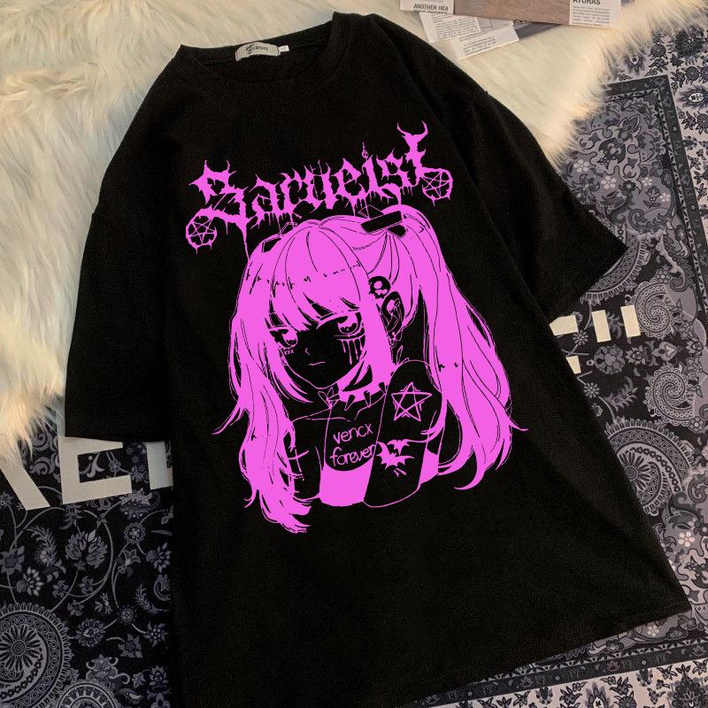 Femme Japanese Streetwear Harajuku Loose Oversized T Shirt Women Anime T Shirt Clothes Summer Graphic Top For Cartoon Tee Shirt