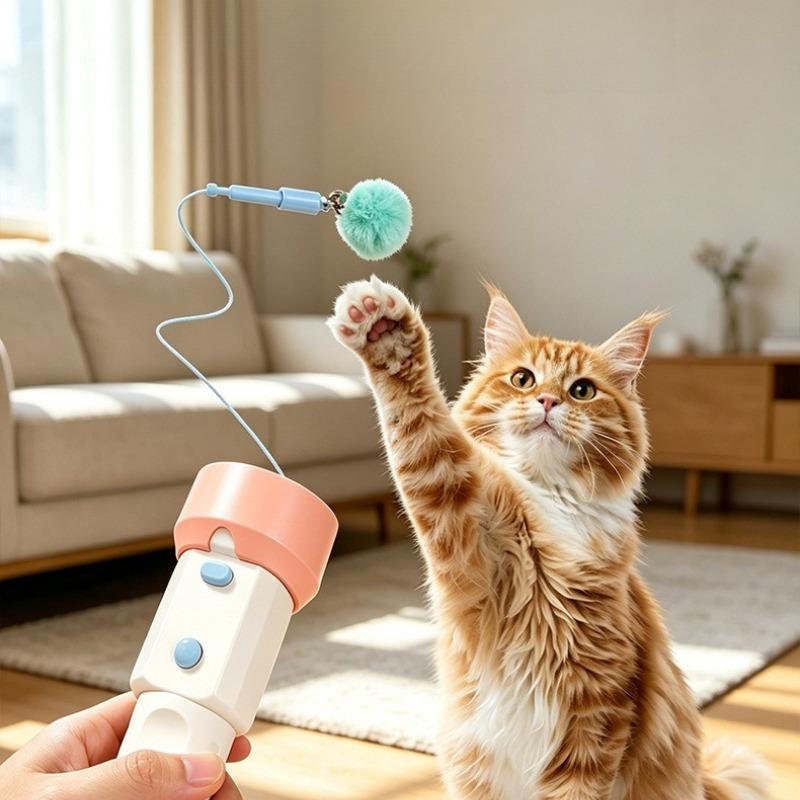 Retractable Rope Cat Teaser Rechargeable Kitten Launcher Toy Flashlight Shaped Interactive Boredom Relief Cat Wand Smart Cat Toy
