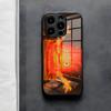 Аниме Милый Чехол-Кальцифер для Телефона For IPhone 17 Air 16 E Pro Max 15 14 13 Mini 12 Pro 11 Max Plus Черная Стеклянная Крышка