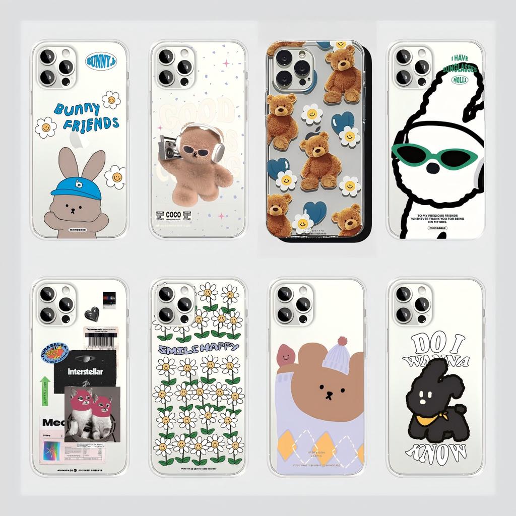 Y2K Инс Корейские Наклейки Чехол для Телефона Для iPhone 17 16 16e 15 14 13 12 11 Mini Pro Max X XR XSMax 7 8 Air Plus Прозрачный