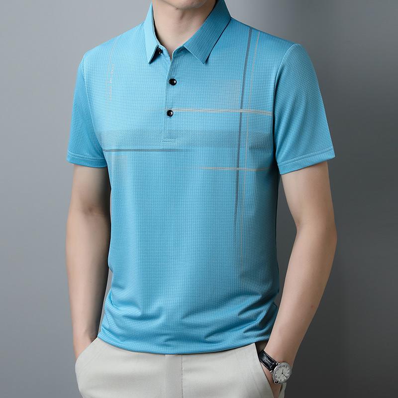 Мужская полосатая рубашка поло с коротким рукавом, тонкий деловой повседневный лацкан, средняя футболка