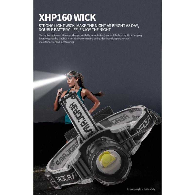 30 Вт Xhp160 светодиодный налобный фонарь с регулируемым телескопическим зумом 170 градусов, перезаряжаемые головные фонари типа c