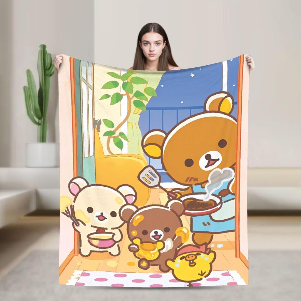 Rilakkumas and Friends Plush Blanket Girls Boys Flannel Bedding Throws For Living Room Soft Warm Custom DIY Quality Bedspread