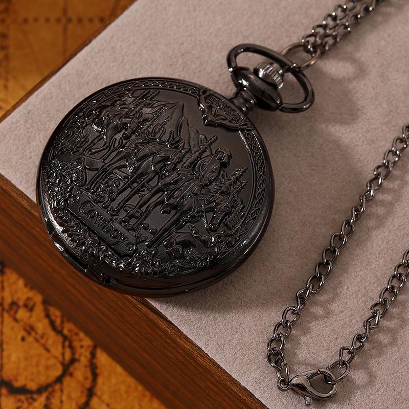 1 шт. Черные кварцевые карманные часы в стиле стимпанк, винтажный ковбойский узор в стиле вестерн, изысканная коллекция подарков на день рождения для мужей и мальчиков