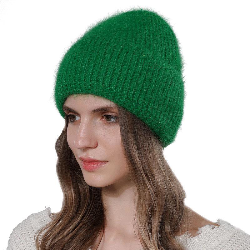 Зимняя теплая шапка из ангорской кроличьей шерсти, женские вязаные шерстяные универсальные шапки для защиты ушей