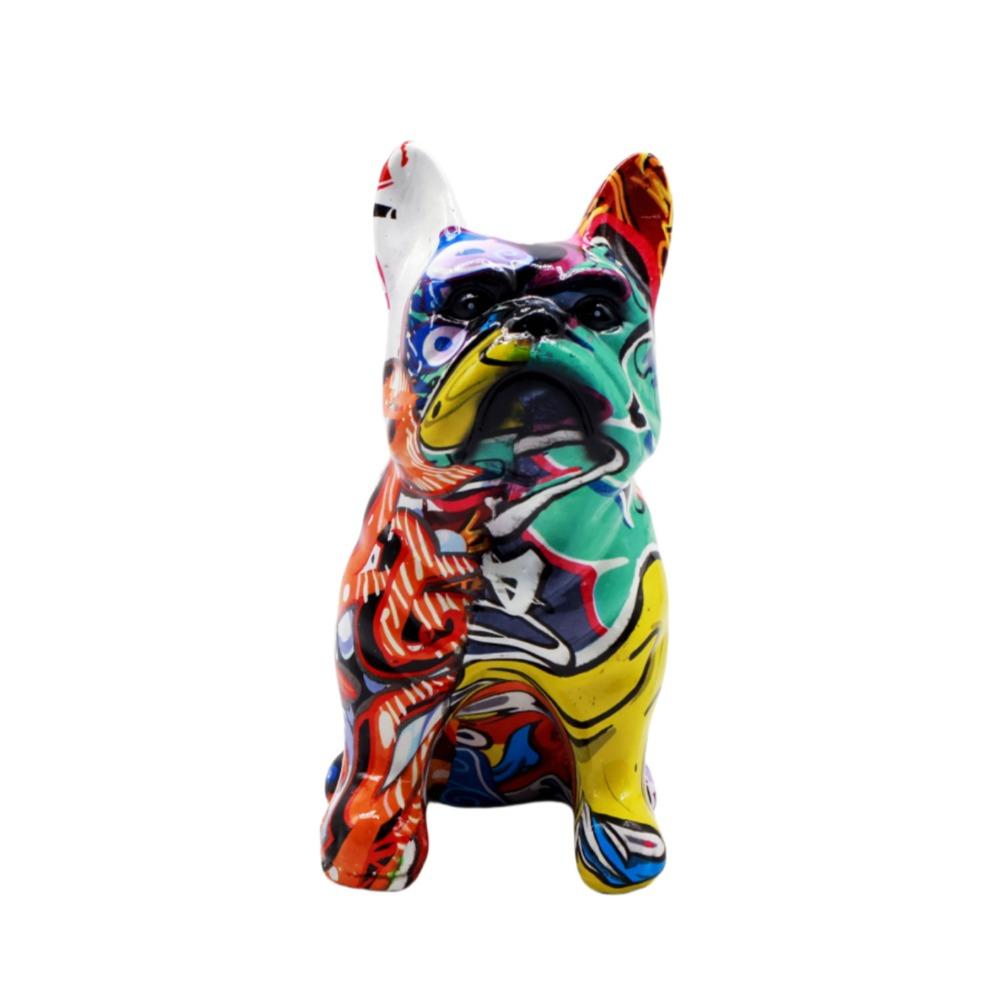 Kawaii Graffiti French Bulldog Statue Cartoon Colorful Dog Statue  Home