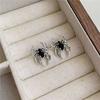 Silver Spider Stud Earrings for Women Unique Design Punk Personality Female Small Earrings Black Enamel Fashion Jewelry