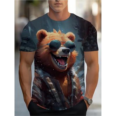 Мужская повседневная футболка с круглым вырезом и 3D-принтом для лета, легкая, дышащая, модная, универсальная, футболка с принтом медведя, не сковывающая движения