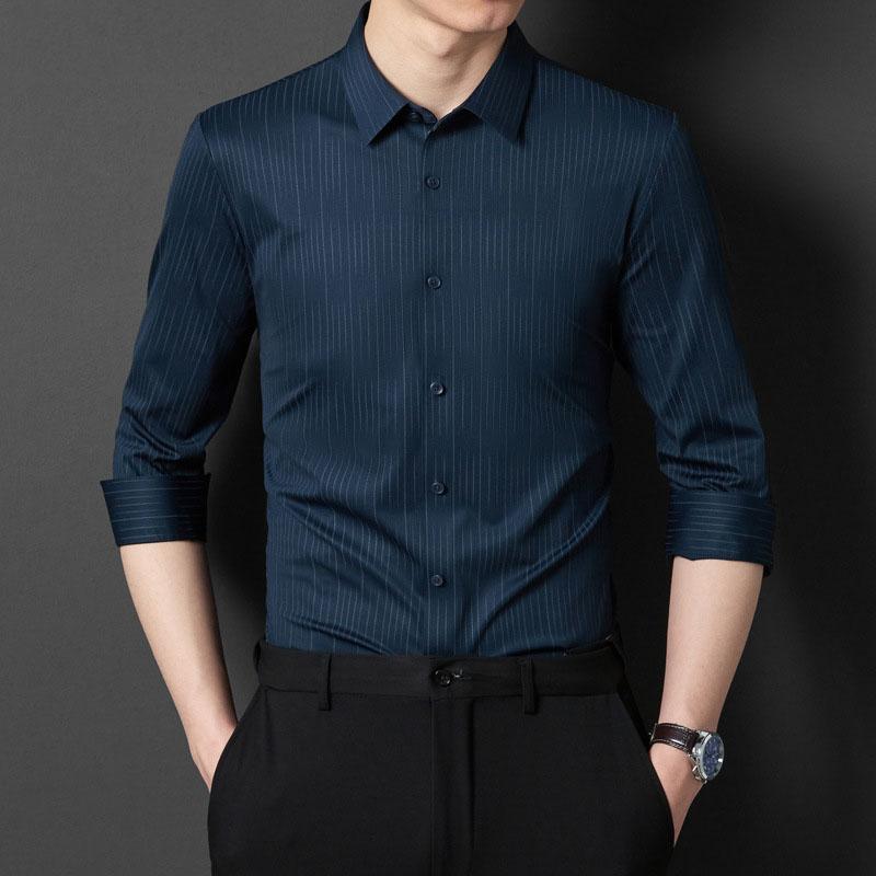 Модные рубашки для мужчин, одежда в полоску с отложным воротником, деловые рабочие рубашки, весенне-осенняя одежда с длинными рукавами