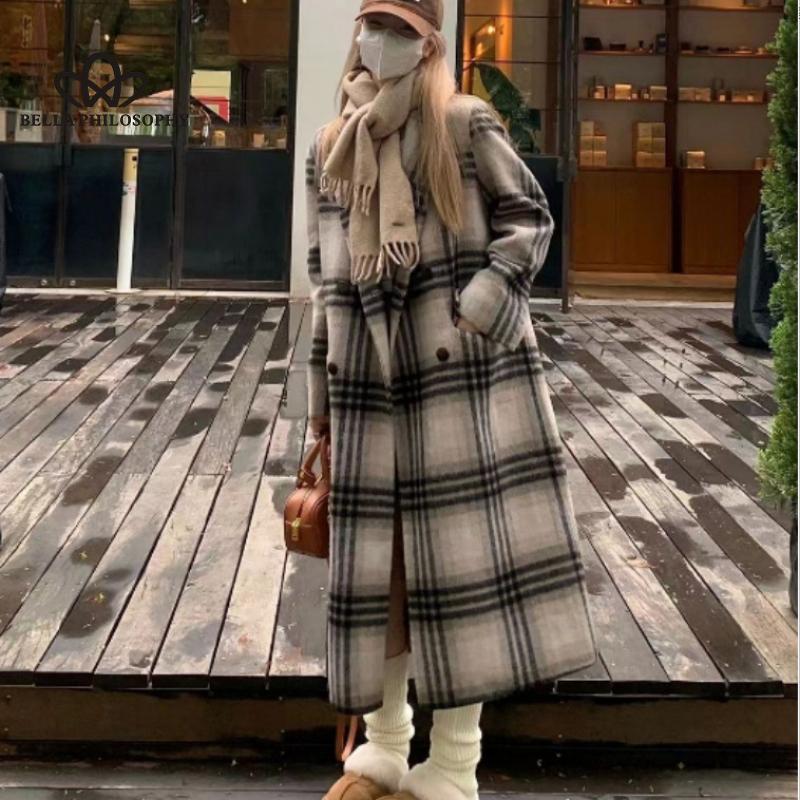 Plaid Cashmere Woolen Coat Korean Style Gentle Woolen Coat Women's Mid-length Autumn Winter New Woolen Coat