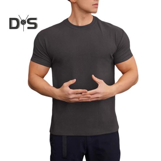 Summer Gym Top Round Neck Slim Fit Muscular Men Training T-shirt Short Sleeves Stretchy Slim Fit Jogging Exercise Tee