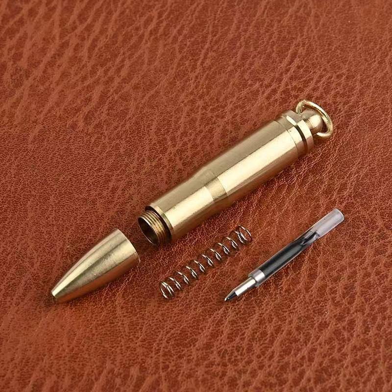 High-End Retro Brass Bullet Keychain Pen – Portable, Creative Ballpoint for Students and Parties